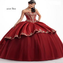 Load image into Gallery viewer, Embroidery Royal Blue Quinceanera Dresses Mexican Ball Gown Red Prom Dress With Jacket Tiered Satin Tulle Sweet 15 Dress Corset