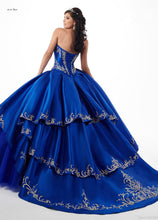 Load image into Gallery viewer, Embroidery Royal Blue Quinceanera Dresses Mexican Ball Gown Red Prom Dress With Jacket Tiered Satin Tulle Sweet 15 Dress Corset