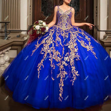 Load image into Gallery viewer, Red Tulle Appliques Ball Gown Puffy Pleat Quinceanera Dresses Corset Back Vestido 15 Anos Festa Graduation Plus Size