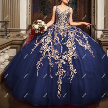 Load image into Gallery viewer, Red Tulle Appliques Ball Gown Puffy Pleat Quinceanera Dresses Corset Back Vestido 15 Anos Festa Graduation Plus Size