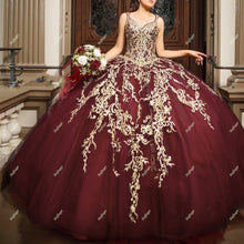 Load image into Gallery viewer, Red Tulle Appliques Ball Gown Puffy Pleat Quinceanera Dresses Corset Back Vestido 15 Anos Festa Graduation Plus Size