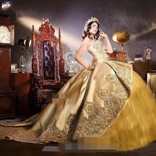 Load image into Gallery viewer, 2021 Gold Quinceanera Dresses with Detachable Skirt Lace Appliques Beads Tiered Sweetheart 16 Sweet Party Gowns vestido 15 anos