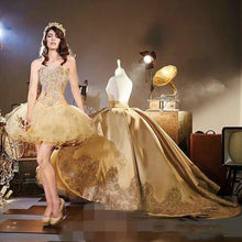 Load image into Gallery viewer, 2021 Gold Quinceanera Dresses with Detachable Skirt Lace Appliques Beads Tiered Sweetheart 16 Sweet Party Gowns vestido 15 anos