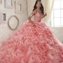 Load image into Gallery viewer, Two Piece Quinceanera Dresses Pink Scoop Organza Ball Gown Prom Dresses 2021 Sleeveless Zipper vestidos de 15 anos custom made
