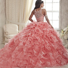 Load image into Gallery viewer, Two Piece Quinceanera Dresses Pink Scoop Organza Ball Gown Prom Dresses 2021 Sleeveless Zipper vestidos de 15 anos custom made