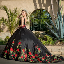 Load image into Gallery viewer, Mexican vestido de 15 años 2022 Black Quinceanera Dresses with Embroidery Sweet 16 Dress Puffy Skirt vestidos de xv años