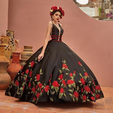 Load image into Gallery viewer, Mexican vestido de 15 años 2022 Black Quinceanera Dresses with Embroidery Sweet 16 Dress Puffy Skirt vestidos de xv años