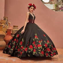 Load image into Gallery viewer, Mexican vestido de 15 años 2022 Black Quinceanera Dresses with Embroidery Sweet 16 Dress Puffy Skirt vestidos de xv años