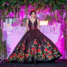 Load image into Gallery viewer, Mexican vestido de 15 años 2022 Black Quinceanera Dresses with Embroidery Sweet 16 Dress Puffy Skirt vestidos de xv años