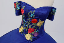 Load image into Gallery viewer, Mexican Charra Navy Blue with Red Embroidery Quinceanera Dresses Ball Gown Metal buttons Sweet 15 Dress Custom Size