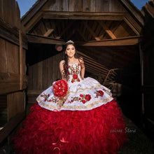 Load image into Gallery viewer, Hot Sale Red Quinceanera Dresses Mexican 2020 Tiered Ruffles Masquerade Formal Prom Dress Ball Gown Sweet 16 Dress Embrodery