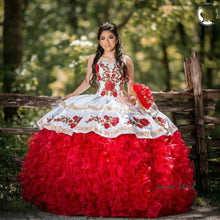 Load image into Gallery viewer, Hot Sale Red Quinceanera Dresses Mexican 2020 Tiered Ruffles Masquerade Formal Prom Dress Ball Gown Sweet 16 Dress Embrodery
