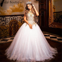 Load image into Gallery viewer, White Quinceanera Dress Corset Back Sweetheart Gold Crystal Beaded vestidos de 15 años 2021 Sweet 16 Gowns