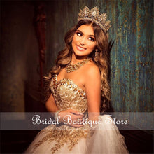 Load image into Gallery viewer, White Quinceanera Dress Corset Back Sweetheart Gold Crystal Beaded vestidos de 15 años 2021 Sweet 16 Gowns