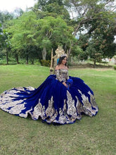 Load image into Gallery viewer, Vestidos De 15 Años Royal Blue Quinceanera Dresses With Detachable Sleeves Lace Applique Sweet 16 Dress Mexican Prom Gowns 2021