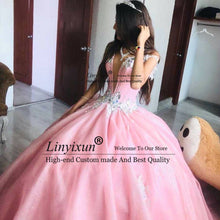 Load image into Gallery viewer, Pink Quinceanera Dresses 2021 Deep V Neck Sweet 16 Dresses Backless Puffy Skirt Birthday Party Sweep Train vestidos de 15 años