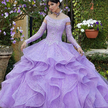 Load image into Gallery viewer, Detachable Long Sleeve Light Purple Quinceanera Dresses Princess Ball Gown Lace Beads Sequins Party Sweet 15 Scoop Neck Tiered