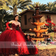 Load image into Gallery viewer, Burgundy Organza Sweet 16 Quinceanera Dress Sequined Applique Beaded Sweetheart Pageant Dress Mexican Girl Birthday Gown