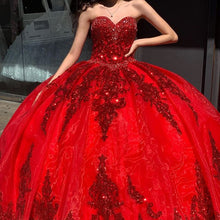 Load image into Gallery viewer, Red Sweet 16 Quinceanera Dress Sequined Sparkly Lace Pageant Party Dress Ball Gown Mexican Girl Birthday Gown