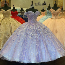 Load image into Gallery viewer, Floral Charro Quinceanera Dresses With Warp Off Shoulder Puffy Skirt Lace Embroidery Princess Sweety 16s Girls Masquerade gowns