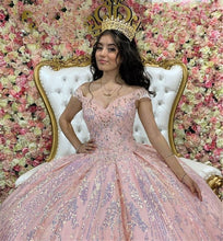 Load image into Gallery viewer, Sparkly Pink Sweet 16 Ball Gown Quinceañera Dresses Beaded Sequins Sleeveless Vestido De 15 Anos Quinceanera 2021