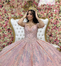 Load image into Gallery viewer, Sparkly Pink Sweet 16 Ball Gown Quinceañera Dresses Beaded Sequins Sleeveless Vestido De 15 Anos Quinceanera 2021