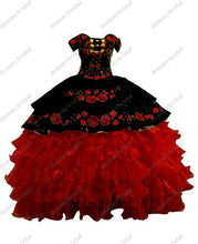 Load image into Gallery viewer, Modest Red and White Ruffles Satin Ball Gowns Off Shoulder Vestidos De 15 Años 2022 Dresses xv years Quinceaneras Mexican Dress