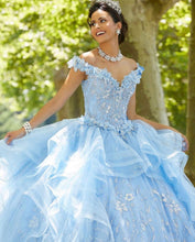 Load image into Gallery viewer, Light Sky Blue Sweet 16 Quinceanera Dress 2021 Off Shoulder Appliques Sequins Flowers Princess Party Gown Vestidos De 15 Años
