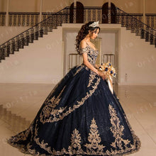 Load image into Gallery viewer, Princess Navy Blue vestidos de 15 años Quinceanera Dresses 2021 Sweet 16 Dress Coleccion Charro Ball Gown Prom Gowns