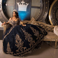 Load image into Gallery viewer, Princess Navy Blue vestidos de 15 años Quinceanera Dresses 2021 Sweet 16 Dress Coleccion Charro Ball Gown Prom Gowns