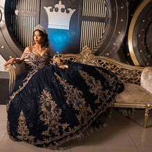 Load image into Gallery viewer, Princess Navy Blue vestidos de 15 años Quinceanera Dresses 2021 Sweet 16 Dress Coleccion Charro Ball Gown Prom Gowns