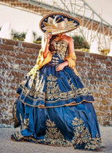 Load image into Gallery viewer, Lace-up Quinceanera Dresses 2021 Mexican Luxury gold Embroidery Masquerade Ball Gown Royal Blue Sweety 16 Girls Prom Party Dress