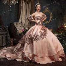 Load image into Gallery viewer, Royal Blue Sweet 16 Quinceanera Dress Sequined Sparkly Lace Pageant Party Dress Ball Gown Mexican Girl Birthday Gown