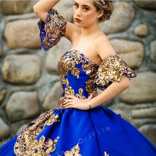 Load image into Gallery viewer, Royal Blue Sweet 16 Quinceanera Dress Sequined Sparkly Lace Pageant Party Dress Ball Gown Mexican Girl Birthday Gown