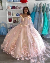 Load image into Gallery viewer, 2021 Pink White Princess Quinceanera Dress with Cape Wrap Appliques Sequins Flowers Party Sweet 16 Gown Vestidos De 15 Años XV