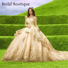 Load image into Gallery viewer, Princess Gold Quinceanera Dress Long Sleeves Applique Beading Sweet 16 Dress Pageant Gowns vestidos de 15 años 2021