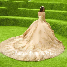 Load image into Gallery viewer, Princess Gold Quinceanera Dress Long Sleeves Applique Beading Sweet 16 Dress Pageant Gowns vestidos de 15 años 2021