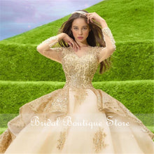 Load image into Gallery viewer, Princess Gold Quinceanera Dress Long Sleeves Applique Beading Sweet 16 Dress Pageant Gowns vestidos de 15 años 2021