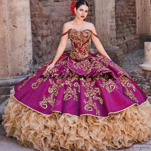 Load image into Gallery viewer, Charro Mexican Quinceanera Prom Dresses Modaensuenonupcial 2021 Off Shoulder Sweet 15 Dress Princesa Misquinceanos Party Gowns