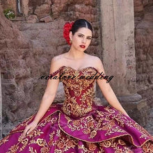 Load image into Gallery viewer, Charro Mexican Quinceanera Prom Dresses Modaensuenonupcial 2021 Off Shoulder Sweet 15 Dress Princesa Misquinceanos Party Gowns