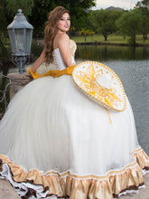 Load image into Gallery viewer, New Charro Quinceanera Dresses with Wrap Embroidered Sweetheart Mexican Ball Gown Sweet 16 Vestidos 15 Anos Detachable Train