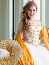Load image into Gallery viewer, New Charro Quinceanera Dresses with Wrap Embroidered Sweetheart Mexican Ball Gown Sweet 16 Vestidos 15 Anos Detachable Train