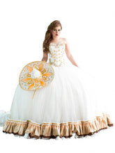 Load image into Gallery viewer, New Charro Quinceanera Dresses with Wrap Embroidered Sweetheart Mexican Ball Gown Sweet 16 Vestidos 15 Anos Detachable Train