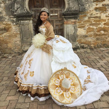 Load image into Gallery viewer, New Charro Quinceanera Dresses with Wrap Embroidered Sweetheart Mexican Ball Gown Sweet 16 Vestidos 15 Anos Detachable Train