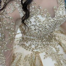 Load image into Gallery viewer, Sparkle Vestidos De 15 Años Gold Sequin Quinceanera Dresses Long Sleeves Beading Charro Mexican Sweet 16 Gowns Court Train