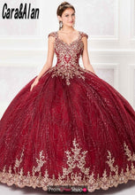Load image into Gallery viewer, Charro Vestido De15 Años Burgundy Quinceanera Dresses Lace Applique Sequin Mexican Sweet 16 Birthday Prom Gowns Backless