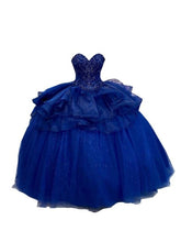 Load image into Gallery viewer, Dark Blue Glitter Sequin Tulle Ball Gown Cheap Quinceanera Dresses Charro XV Sweet 15 Rhinestones Cocktail Formal Dresses
