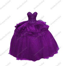 Load image into Gallery viewer, Dark Blue Glitter Sequin Tulle Ball Gown Cheap Quinceanera Dresses Charro XV Sweet 15 Rhinestones Cocktail Formal Dresses