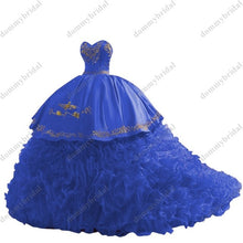 Load image into Gallery viewer, 2022 Vestido de 15 16 Anos XV Ball Gown Quinceanera Party Dresses Sweetheart Gold Patterned Ruffle Puffy Skirt Charro Prom Dress