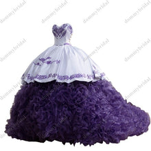 Load image into Gallery viewer, 2022 Vestido de 15 16 Anos XV Ball Gown Quinceanera Party Dresses Sweetheart Gold Patterned Ruffle Puffy Skirt Charro Prom Dress